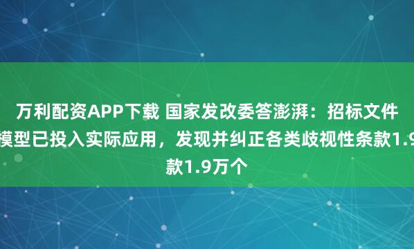 万利配资APP下载 国家发改委答澎湃：招标文件检测模型已投入实际应用，发现并纠正各类歧视性条款1.9万个
